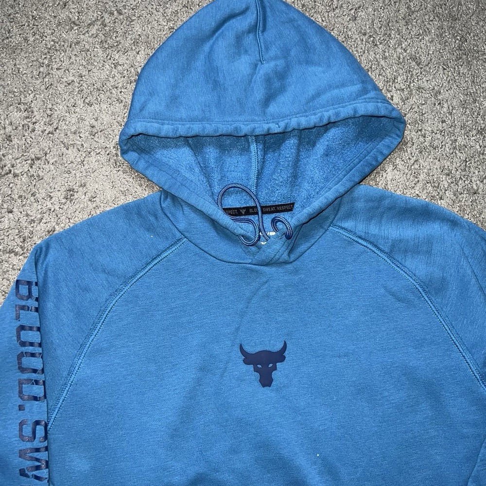 Under Armour Hoodie Mens S Blue Project Rock Brahma Bull Sweater Pullover Gym